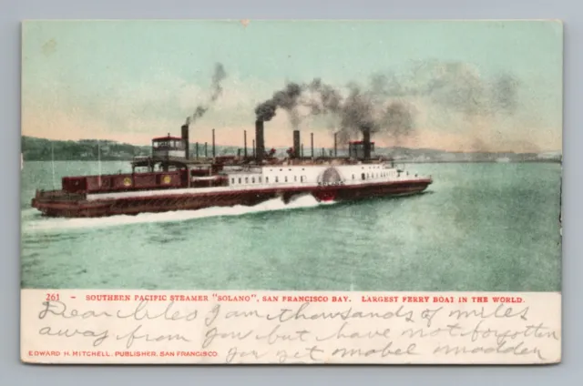 Southern Pacific Steamer Solano San Francisco Bay California Vintage Postcard