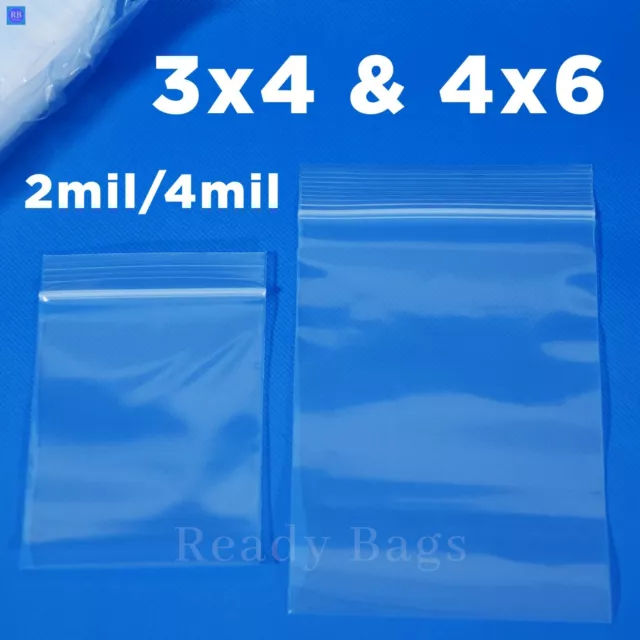 Clear Small Zip Lock 3"x 4" 4"x 6" Plastic Bags 2Mil Reclosable Jewelry Baggies