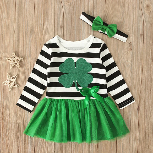 Toddler Baby Girls St. Patrick's Day Tutu Skirts Dress Romper Shamrock Outfits