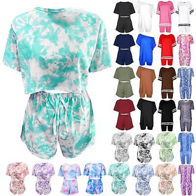 Women Two Pieces Tie Dye T Shirt Crop Top+Shorts Co Ord Set Party Holiday Outfit