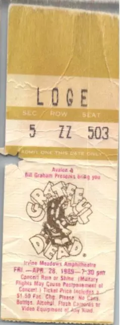 Grateful Dead Mail Auftrag Konzert Ticket Stumpf April 29 1989 Los Angeles Ca
