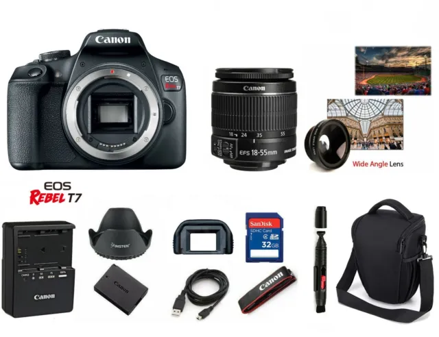 MINT Canon EOS Rebel T7 24.1MP DSLR Camera with 18-55 IS II Lens (2 LENSES) 32GB