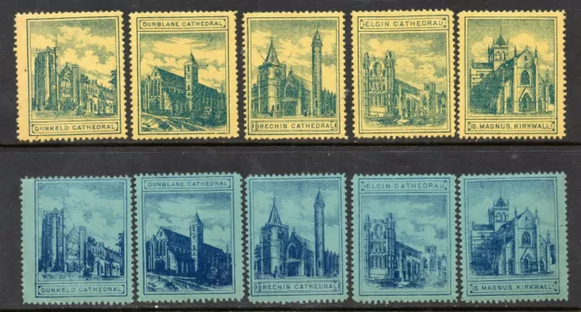 1890s/1900s Church Of Scotland Labels UM/MNH Set(5)  Cathedrals x 2 Diff Colours