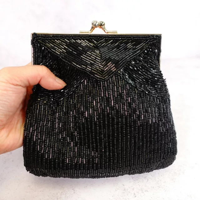 La Regale Bag Womens Cocktail Beaded Black Clutch Evening Purse Handbag Sparkle