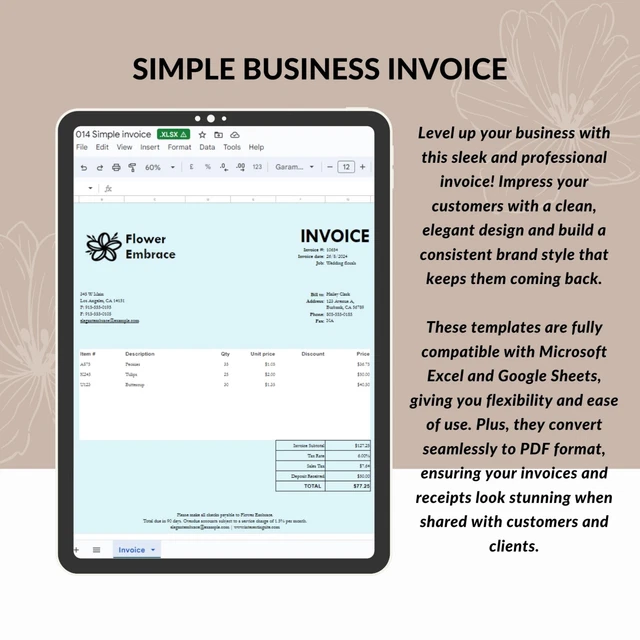 SIMPLE BUSINESS INVOICE Excel Spreadsheet Google Sheets Template £4.43 ...