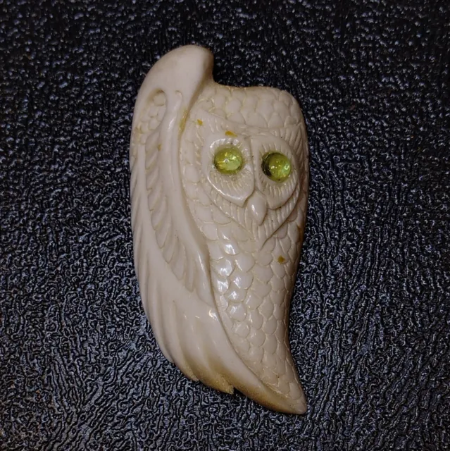 Owl Carving Carved Bone Project Piece 2.25" **as-is Please See Images
