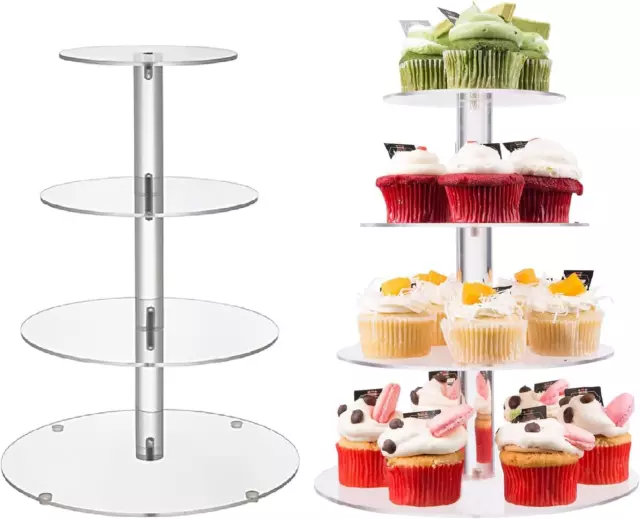 Cupcake Stand with Base, 4-Tier Circular Acrylic Cupcake Display Stand Dessert T