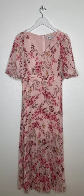 KENSIE Pink Chiffon Pouf Sleeve V Neck Maxi  Empire Waist Dress Size 4 NWT