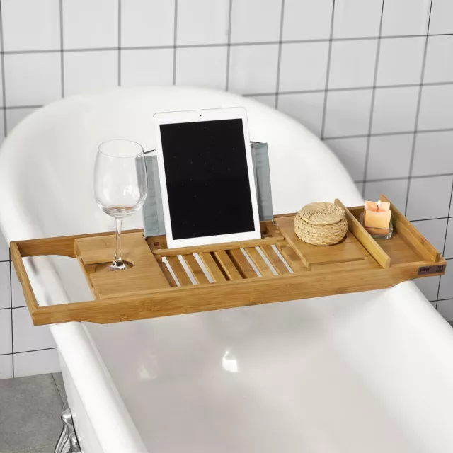 SoBuy Extendable Bamboo Bathtub Rack Caddy Tray with Book Rest,FRG207-N,UK 2