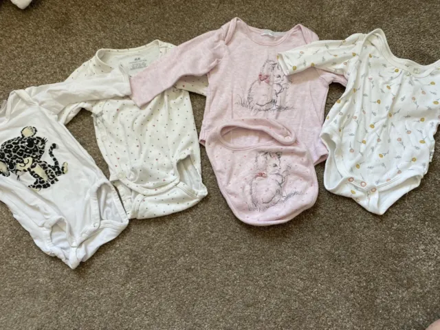 Baby Girls 0-3 Months X4 Long Sleeve Vests Bundle Rabbit + Bear H&M