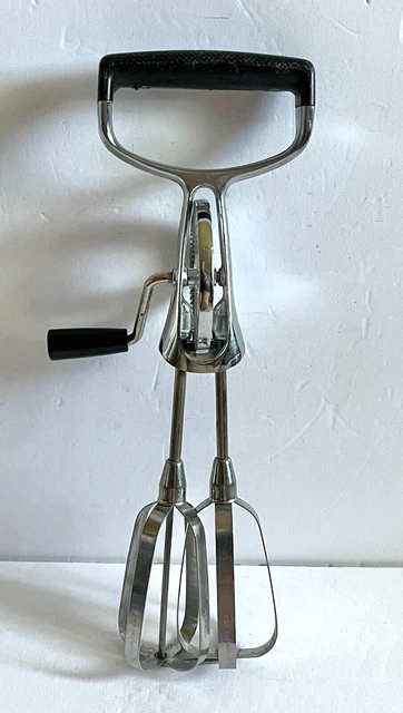 Vintage EKCO Egg Beater Manual Crank Hand Mixer Blender Stainless Steel USA