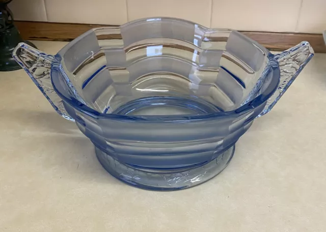 Brockwitz blue glass art deco fruit bowl from the 1920's period.