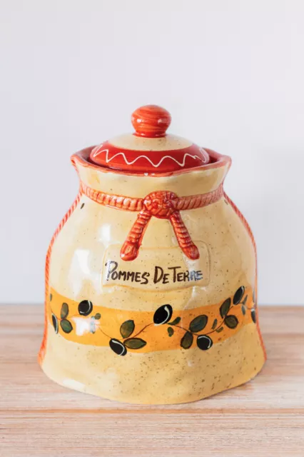 Jolie Grand Pot à Condiment en Faïence pour Pomme de Terre Style Provençal