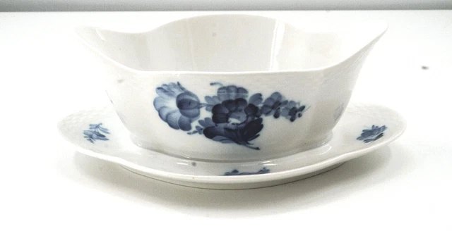 Vintage Royal Copenhagen Blue Flower Braided Gravy Sauce Boat With Underplate