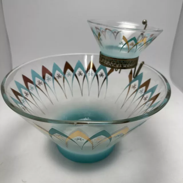 Mcm Anchor Hocking Happy Hour Chip Dip Bowl Atomic Turquoise Aqua Frosted Glass