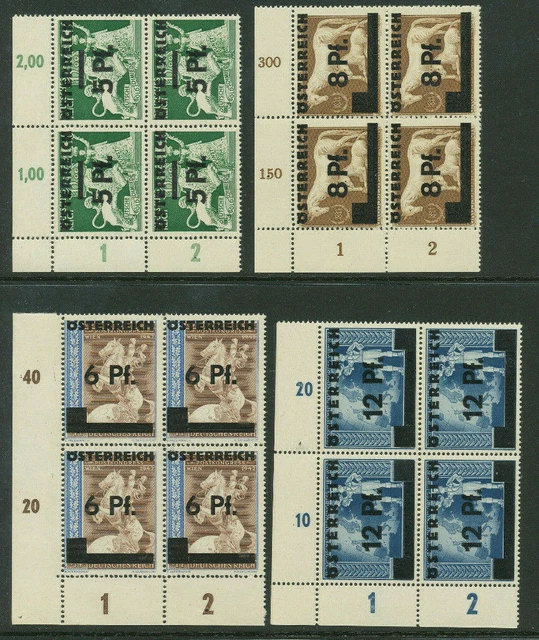 1945 II. Wiener Ausgabe - komplett - Viererblock VB - Fehler ** vb0016
