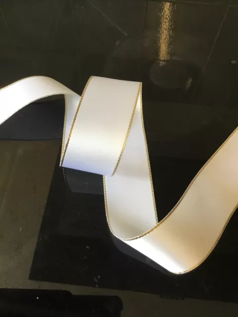 White and gold double sided satin 35mm ribbon. sold in 3m lengths Xmas, birthday