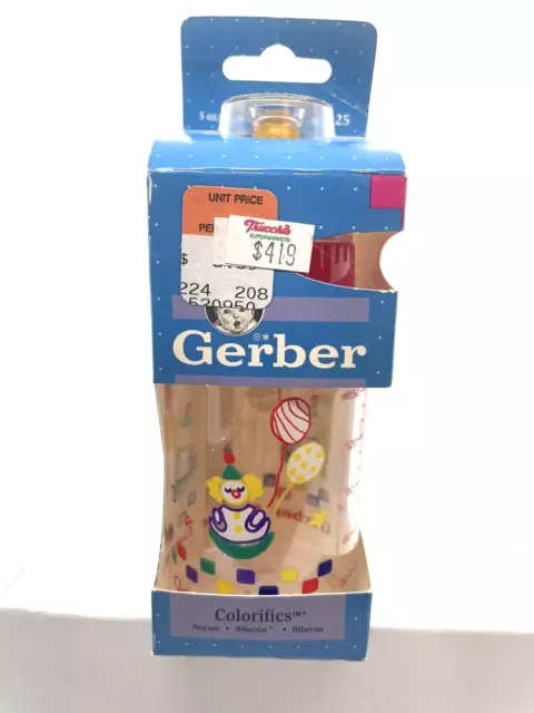 VTG Vintage 1995 Gerber Baby Bottle Colorifics 5 oz Plastic Nurser Clowns rare