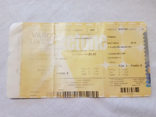 Vasco Rossi Biglietto Concerto Milano San Siro Live Kom '14 No Cd Promo 33 45