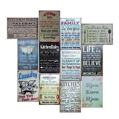 Kitchen Rules Vintage Metal Tin Signs Retro Plate Bar Art Decor Wall Poster
