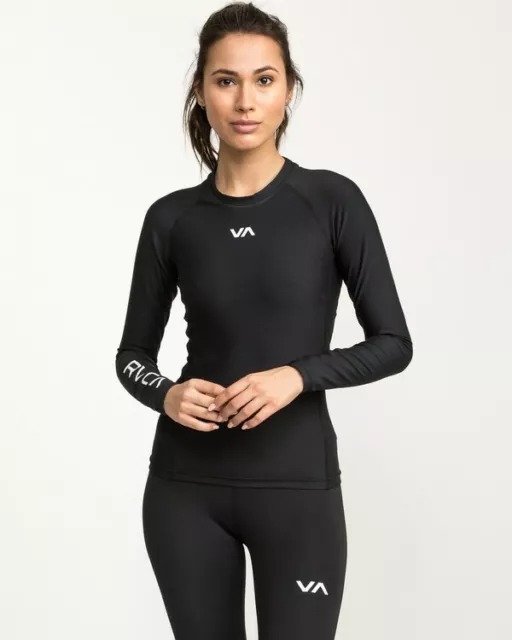 New NWT Women's RVCA VA Performance Long Sleeve Shirt Compression Black Size XL