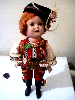 ULTRA RARE Antique 1930s Ideal Red Head Shirley Temple type  Doll Swiss Costume