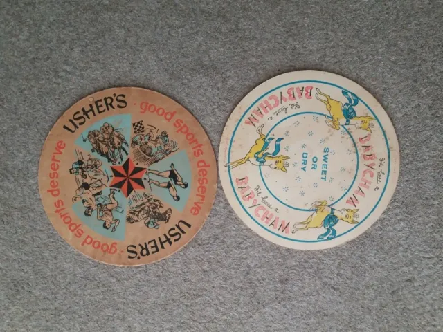 2 Large Babycham and Ushers Beer Mats