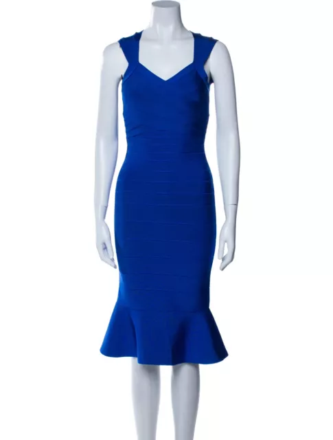 NWT Herve Leger Sweetheart Flare Dress Midi Length Dress in Blue Size S