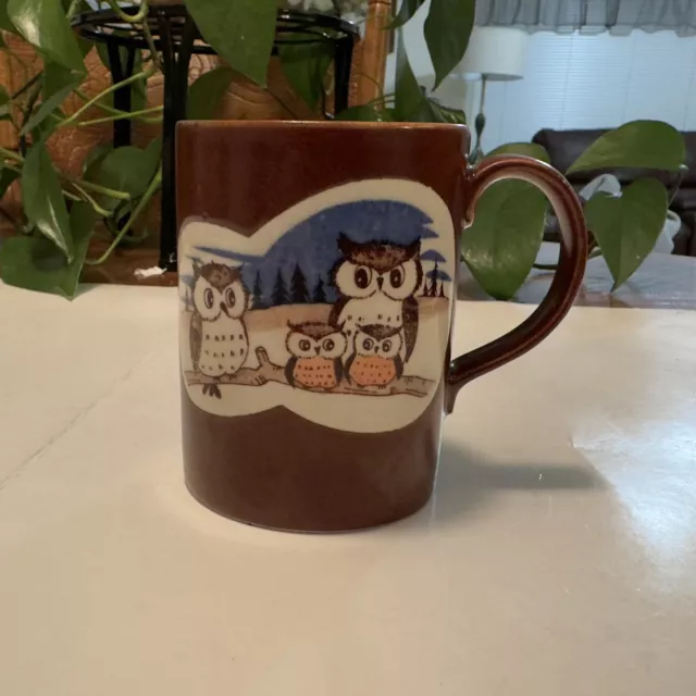 1970s Otagiri Country Owl Family Coffee Mug Cup Hand Made Japan Collectable MCM