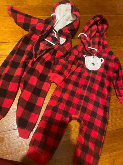   Carter’s Baby Boy Hooded Jumpsuit 12 Months Buffalo Plaid Fleece SET OF 2