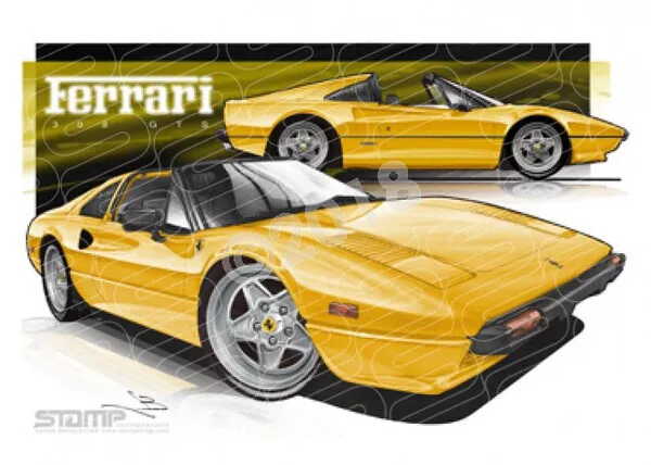 Euro Super Car FERRARI 308 GTS YELLOW A2 FRAMED PRINT (UR023)