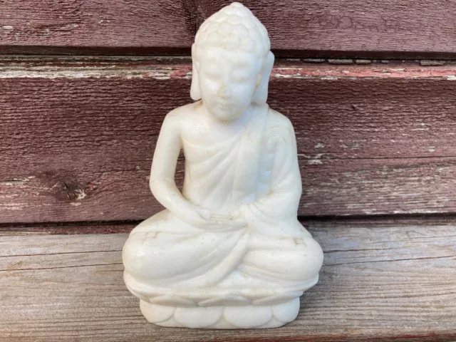 Antique Vtg Carved Alabaster Buddha White Buddhist Burma Statue 6.5"
