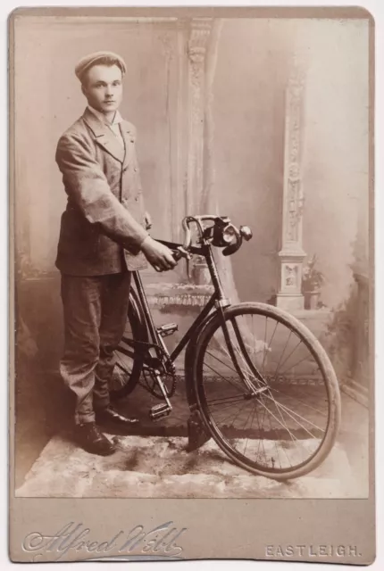 Victorian Cabinet Card Photo Handsome Man Bicycle Bike Fashion Webb Eastleigh