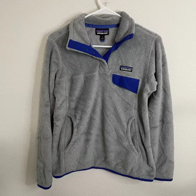 Patagonia Women Small Retool Snap T Fleece Pullover Sweatshirt Gray And Blue