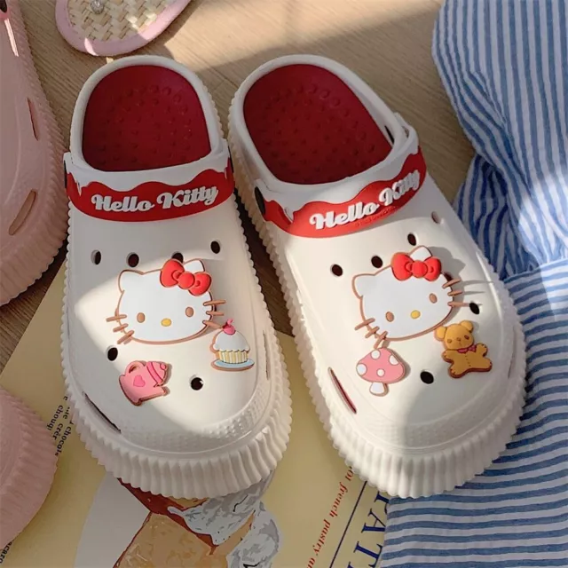 Hello Kitty Shoes Hole Slippers Women Outside Wear Summer Thick Sandals Y2K