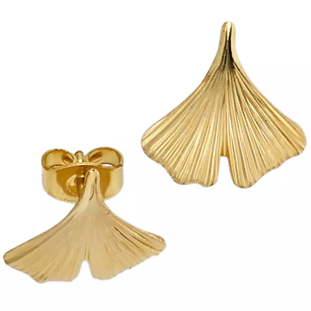 Ohrstecker Ohrringe Goldohrringe Ginko Gingko 375 Gold Gelbgold mattiert