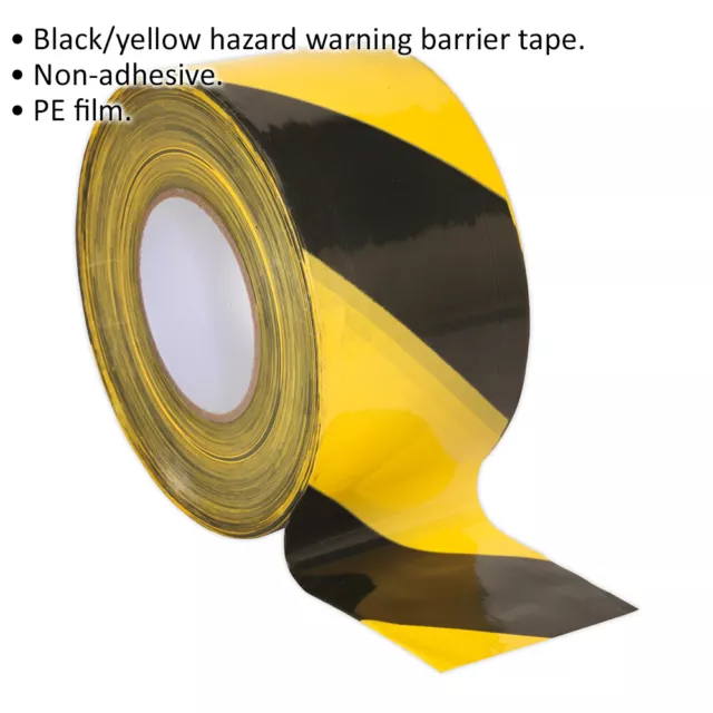 80mm x 100m Black & Yellow Non-Adhesive Barrier Tape - Hazard Warning Safety 2