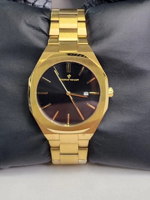 Christian Van Sant Men's Octavius Slim Quartz Movement Black Dial Watch Stainles