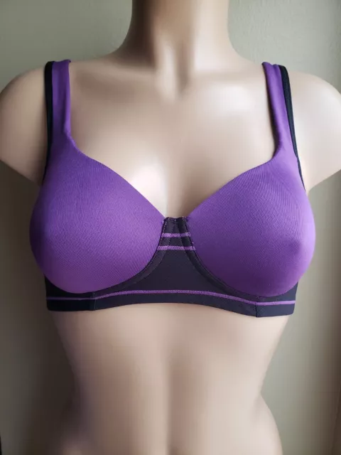 Lily Of France Wireless Bra Size 34B Purple Black NWOT