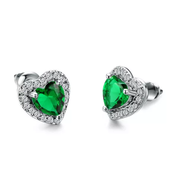 925 Silver Filled Stud Earring Pretty Heart Cubic Zircon Women Wedding Jewelry