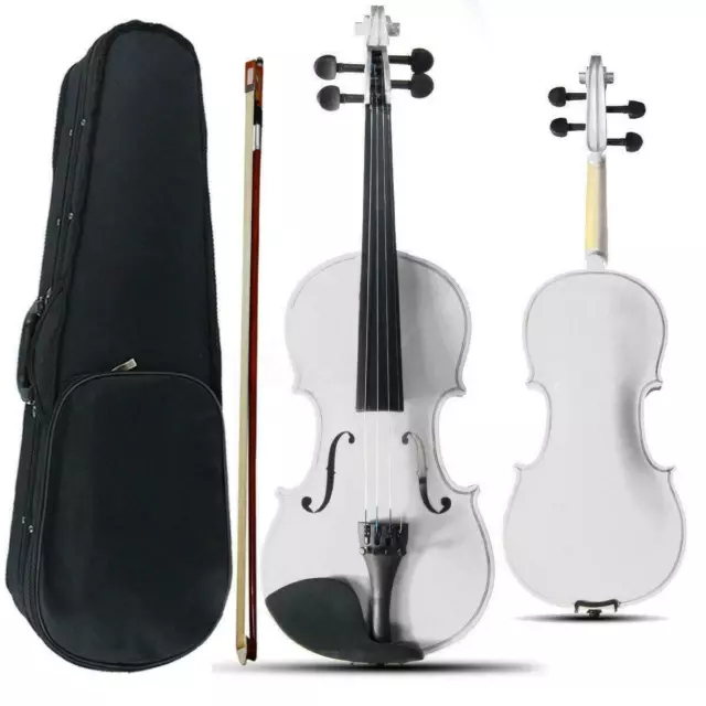 New 4/4 Full Size Acoustic Violin Set with Case Bow Rosin Bridge White UK