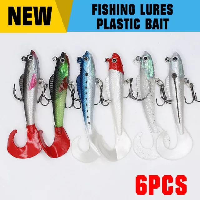 6PCS Bass Jig Head Soft Swimbait Saltwater Freshwater Fishing Lures Plastic  Bait
