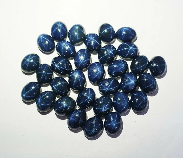 9 CT Natural Star Blue Sapphire Oval Cabochon Gemstone 3 Pcs 7*9 MM