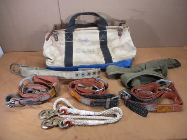 KLEIN Lineman Tree Pole Climbing Belts in Estex Canvas Tool Bag  with Straps Lot