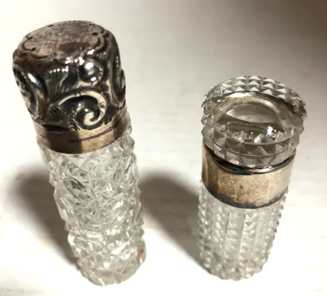 Antique 19th Century Sterling Silver & Cut Glass Scent Perfume Bottles English
