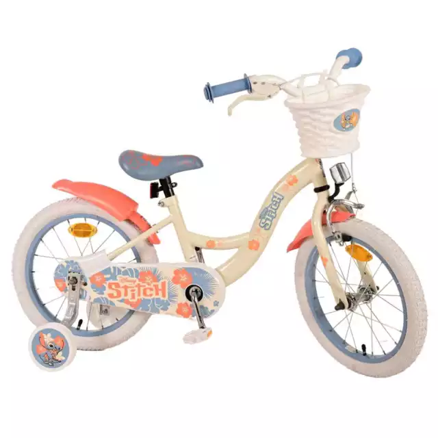 Disney Stitch Kinderfahrrad für Mädchen 16 Zoll Creme-Koralle-Blau