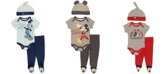 Disney☆ Baby Boys' Mickey Mouse Bodysuit, Pants, Hat 3 Piece Outfit ☆Layette Set