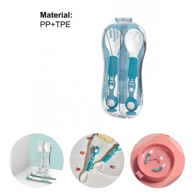 2 piezas/juego de artículos de mesa para bebé de borde liso flexible tenedor de alimentación con cuchara grado alimenticio