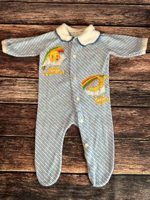 Vintage Newborn Gerber Baby Sleeper Pajamas Rainbow Snap Button