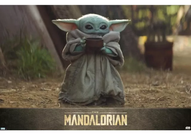 Star Wars The Mandalorian Grogu The Child With Soup Wall Poster 22 x 34 Disney+